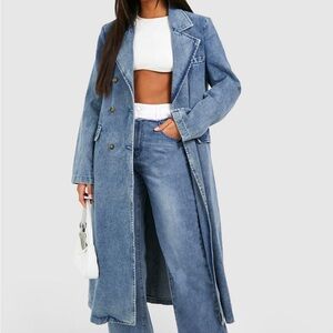 Double breasted long denim coat